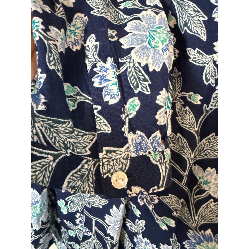 Old Navy Womens XL Navy Blue Floral Button Down Tunic Blouse Long Sleeve Cotton - Picture 4 of 6